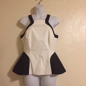 Bardot Black & Cream Colorblock Peplum Top Medium